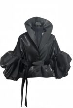 Jacheta Adams cu maneci voluminoase, Negru - imagine 11