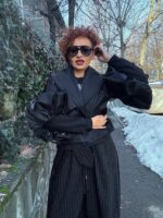 Jacheta Adams cu maneci voluminoase, Negru - imagine 3