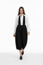 Set pantaloni si cravata, Autoritate Moderna, Stofa, Negru cu dungi albe - imagine 4