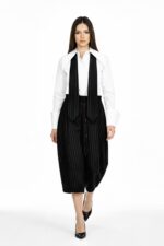 Set pantaloni si cravata, Autoritate Moderna, Stofa, Negru cu dungi albe - imagine 8