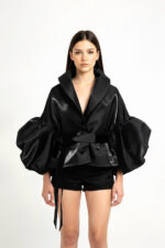 Jacheta Adams cu maneci voluminoase, Negru - imagine 7