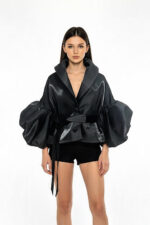 Jacheta Adams cu maneci voluminoase, Negru - imagine 9