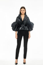 Jacheta Adams cu maneci voluminoase, Negru - imagine 8