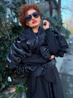 Jacheta Adams cu maneci voluminoase, Negru - imagine 13