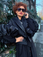 Jacheta Adams cu maneci voluminoase, Negru - imagine 4