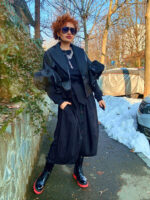 Set pantaloni si cravata, Autoritate Moderna, Stofa, Negru cu dungi albe - imagine 7