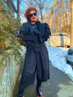 Set pantaloni si cravata, Autoritate Moderna, Stofa, Negru cu dungi albe - imagine 6