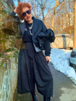 Set pantaloni si cravata, Autoritate Moderna, Stofa, Negru cu dungi albe - imagine 5