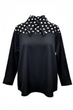 Camasa oversize, Neagra cu Guler cu Buline - imagine 9
