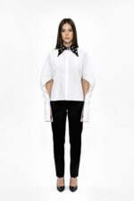 Camasa Kimono, poplin, Alb cu guler buline - imagine 8