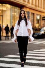 Camasa Kimono, poplin, Alb cu guler buline - imagine 12