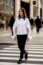 Camasa Kimono, poplin, Alb cu guler buline - imagine 14