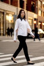 Camasa Kimono, poplin, Alb cu guler buline - imagine 4