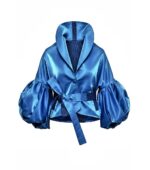 Jacheta Adams cu maneci voluminoase, Albastru si detalii denim