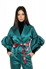 Jacheta Adams cu maneci voluminoase, Verde - imagine 5