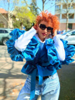 Jacheta Adams cu maneci voluminoase, Albastru si detalii denim - imagine 3