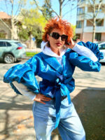 Jacheta Adams cu maneci voluminoase, Albastru si detalii denim - imagine 4