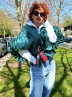 Jacheta Adams cu maneci voluminoase, Verde - imagine 4