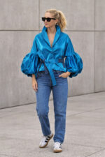 Jacheta Adams cu maneci voluminoase, Albastru si detalii denim - imagine 12