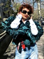 Jacheta Adams cu maneci voluminoase, Verde - imagine 10