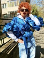 Jacheta Adams cu maneci voluminoase, Albastru si detalii denim - imagine 9