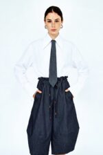 Set pantaloni Ballonique si cravata, din denim, Negru - imagine 4