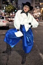 Pantaloni Ballonique din tafta de lux, albastru electric - imagine 6