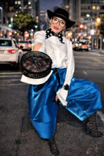 Pantaloni Ballonique din tafta de lux, albastru electric - imagine 3