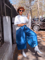 Pantaloni Ballonique din tafta de lux, albastru electric - imagine 4