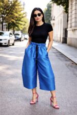 Pantaloni Ballonique din tafta de lux, albastru electric - imagine 4