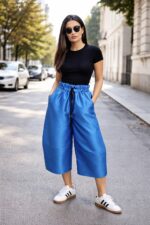 Pantaloni Ballonique din tafta de lux, albastru electric - imagine 5