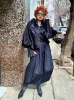 Set pantaloni Ballonique si cravata, din denim, Negru - imagine 6