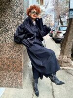 Set pantaloni Ballonique si cravata, din denim, Negru - imagine 5