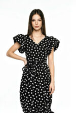 Rochia Forme, din poplin negru cu buline, cu mâneci statement și cordoane ajustabile - imagine 8